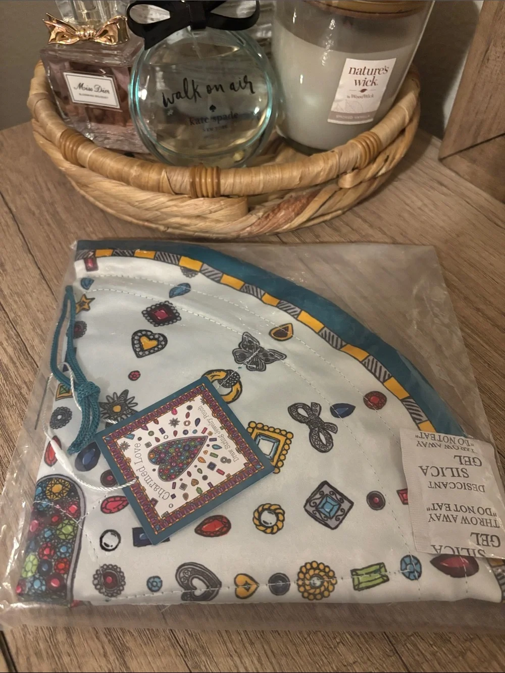 Brighton Charmed Love Jewelry Pouch - Teal & White with Jewels- NWT